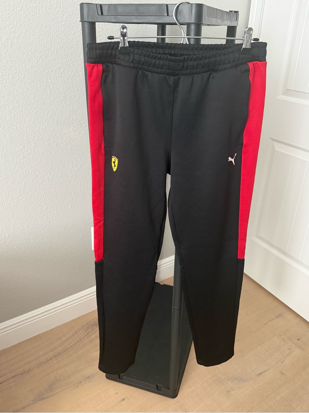 Puma Black and Red Men's Sweatpants with Ferrari Badge